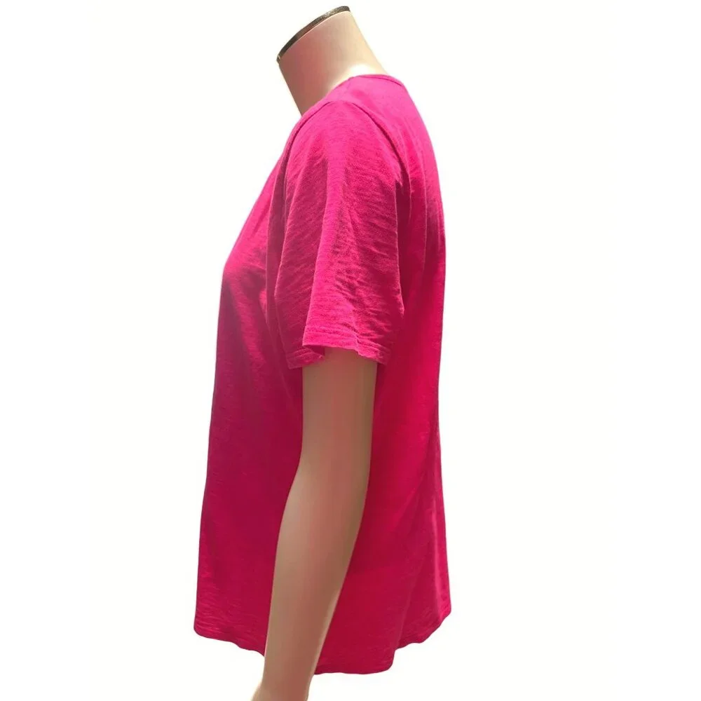 Coldwater Creek Womens V-Neck Tee All Cotton Size L Made In India Hot Pink - Picture 2 of 10